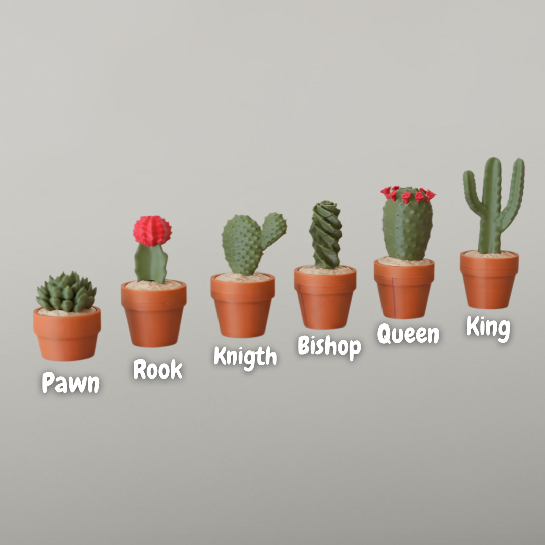 Cactus Play Fun – Modern Decorative Chess Set | 3D Printed Design