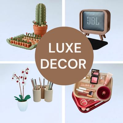 Premium 3D-printed pieces with refined finishes, made to order and customisable with names or monograms.