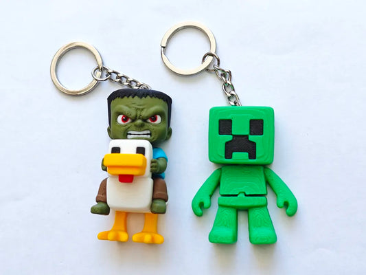 Pixel Chicken & Monster Keychain