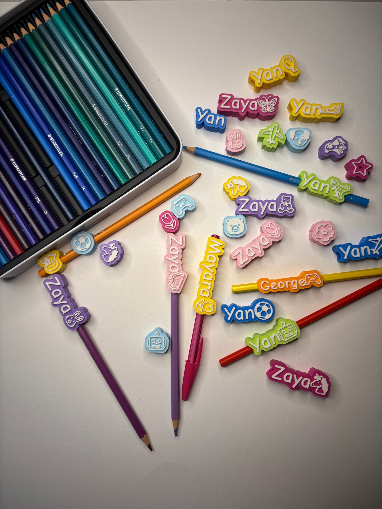Personalized Name Tags for Pencils & Pens - Custom 3D Pendants