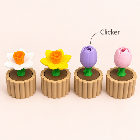 Daffodil and Tulip Flower Fidget Clicker Keychain