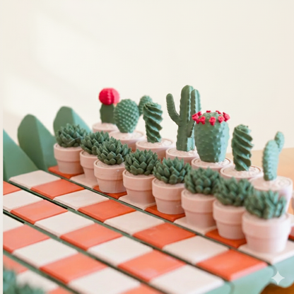 Cactus Play Fun – Modern Decorative Chess Set | 3D Printed Design