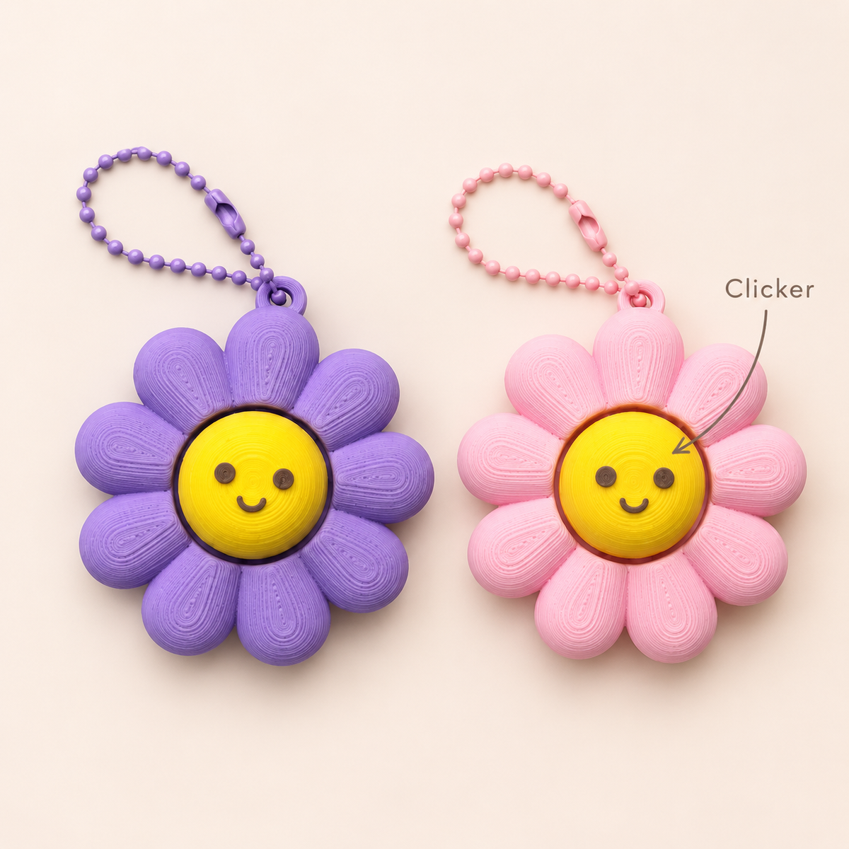 Smiley Flower Clicker Keychain fidget