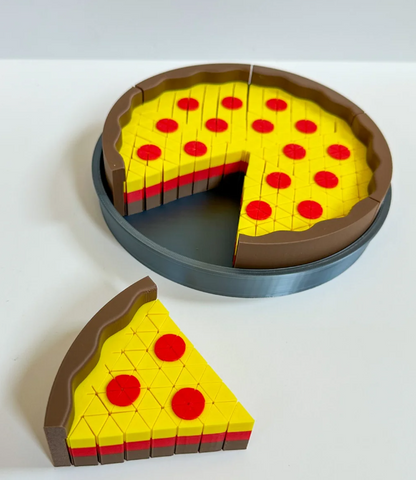 Pixel Pizza Slice with Pizza Pan set, 3D printed fidget toy