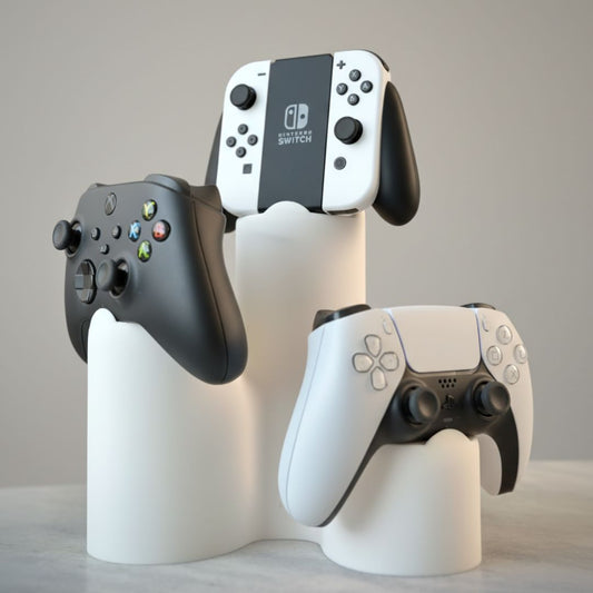 Modern Triple Controller Stand – 3D Printed Holder for PS5, Xbox & Nintendo Switch